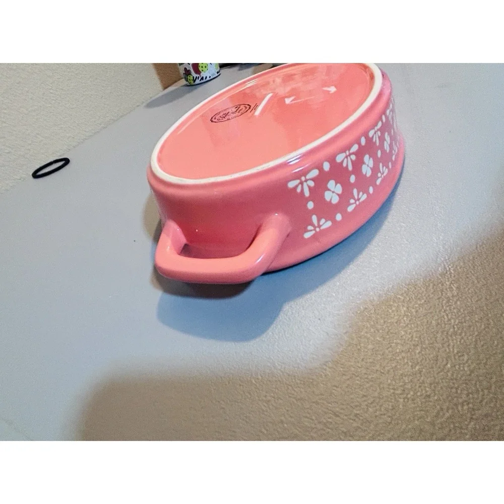 Pioneer Woman Peach Floral Stoneware Baking Dish Handle Flowers Pretty Blue Pink
